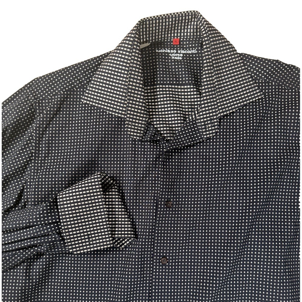Luchiano Visconti Uomo Men XL Button Down Shirt Black White Geometric Cotton